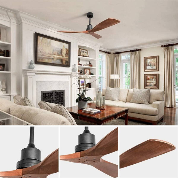 52" and 60" Noiseless Walnut Wood Ceiling Fan with Remote Control,Light Integrated Optional - 52 inch - 52" Ceiling Fan Without Light
