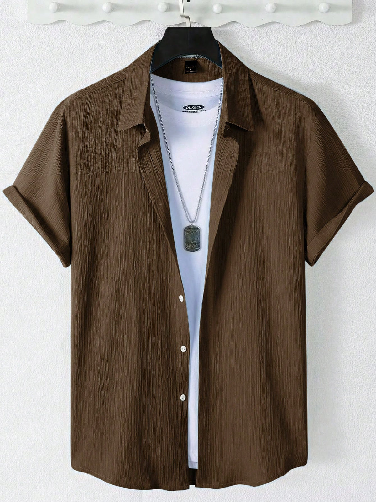 Manfinity Homme Men's Solid Color Single-Breasted Casual Office Short Sleeve Shirt Men Clothes Men Shirts