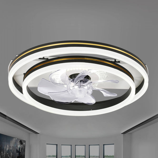Flero 20 - in Black Color - Changing Integrated LED Indoor Flush Mount Ceiling Fan with Light and Remote (7 - Blade)