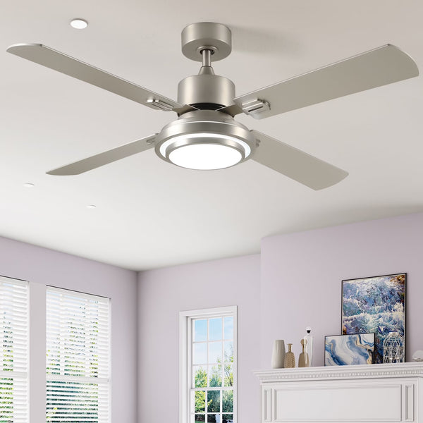Dextrus 52'' Ceiling Fan with Light and Remote Control, 6 Speeds, 5 Timer Settings, and Dual - Finish Blades (Nickel)