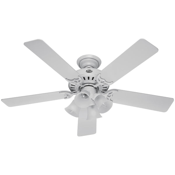 Hunter Studio Series 52" Ceiling Fan with 4-Light Kit - White - White/Bleached Oak Blades