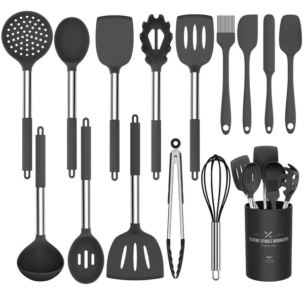 Silicone Cooking Utensil Set, Umite Chef 15pcs Silicone Cooking Kitchen Utensils Set, Non - Stick - Best Kitchen Cookware with Stainless Steel Handle