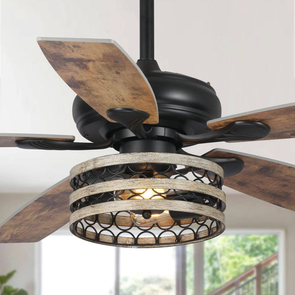 52" Farmhouse Wood 5 - Blade LED Ceiling Fan with Remote