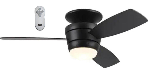 Harbor Breeze Mazon 44 - in Black LED Indoor Flush Mount Ceiling Fan with Light Remote (3 - Blade)