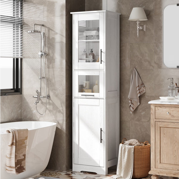 Bathroom Cabinet, Tall Storage Cabinet with Doors and Adjustable Shelf, Freestanding Floor Pantry Cabinet