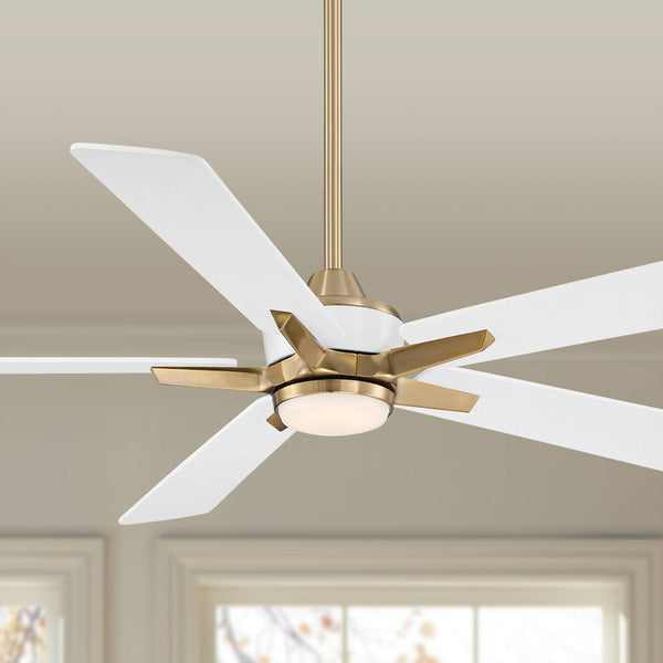 Casa Vieja 52" Vegas Nights Modern Indoor Outdoor Ceiling Fan with Dimmable LED Light Remote Control Soft Brass White Damp Rated for Patio Exterior