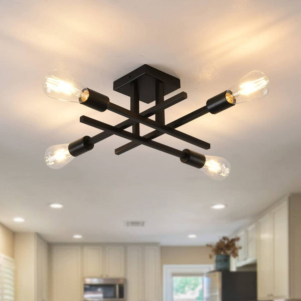 Doraelia Dimmable Sputnik Modern Linear Chandelier Semi Flush Mount Ceiling 4 Light Fixtures George Oliver Finish: Black