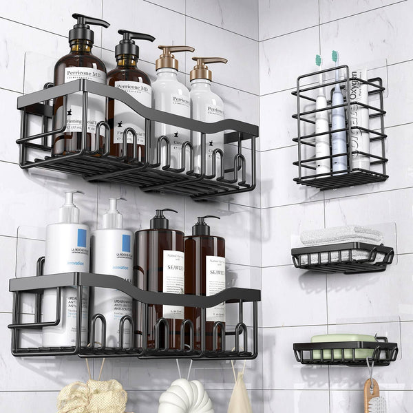 EUDELE Shower Caddy 5 Pack,Adhesive Shower Organizer for Bathroom Storage&Kitchen,No Drilling,Large Capacity,Rustproof Stainless Steel Bathroom