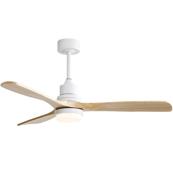 52 inch Indoor and Outdoor Downrod Solid Wood Ceiling Fan with Remote,Integrated Light Optional - with Integrated Light - White with Burlywood Blades