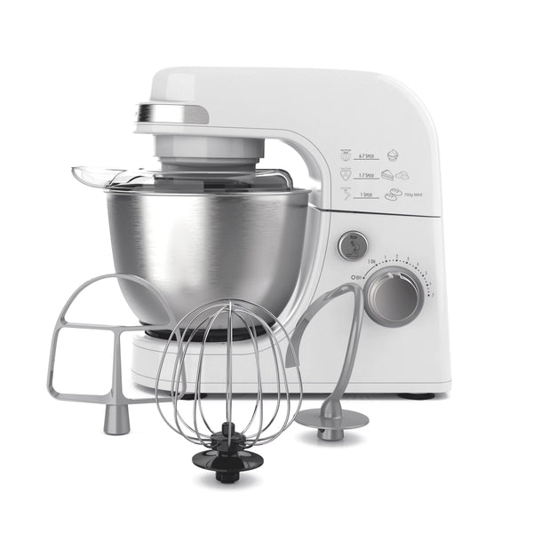 Hamilton Beach 4 Quart Stand Mixer for Kitchen, 7 Speeds, Tilt - Head, Dough Hook, Whisk & Flat Beater, White