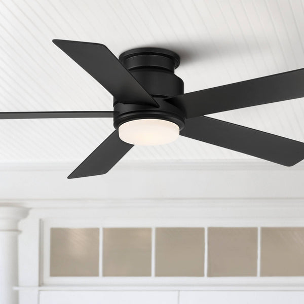 Casa Vieja 52" Grand Palm Modern Outdoor Hugger Ceiling Fan with Dimmable LED Light Remote Control Matte Black White Opal Glass Damp Rated for Patio